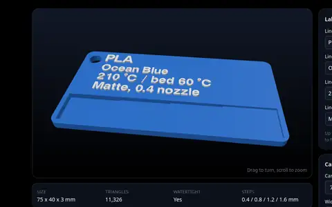 Filament Swatch Generator result