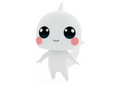 A white cartoon creature drawn on a white background, seen from the front