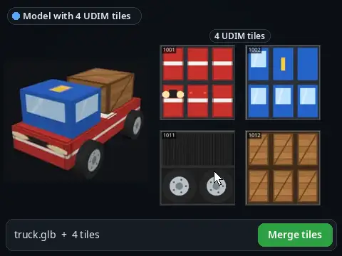 UDIM to Single Texture: how it works, 4 UDIM tiles, 4 draw calls to One merged texture