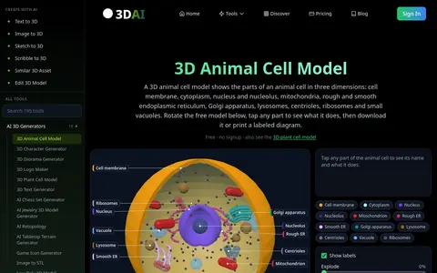 3D Animal Cell Model page