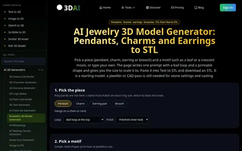 AI Jewelry 3D Model Generator page