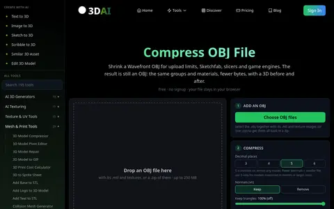 Compress OBJ File page