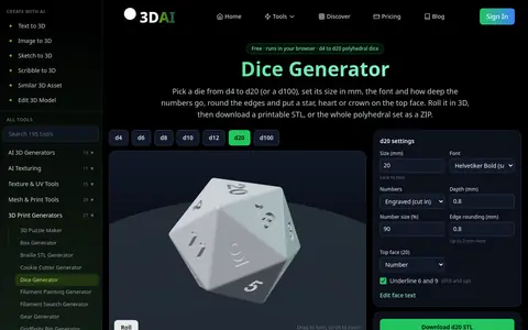 Dice Generator page