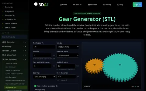 Gear Generator page
