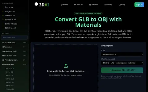GLB to OBJ page