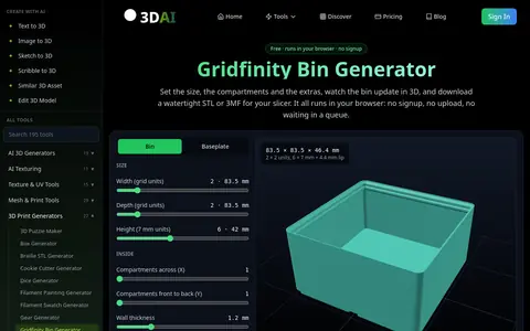 Gridfinity Bin Generator page