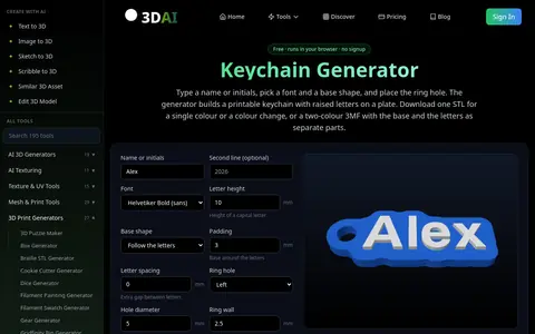 Keychain Generator page