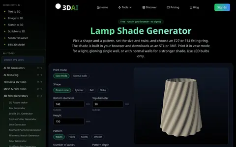 Lamp Shade Generator page