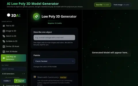 Low Poly 3D Model Generator page