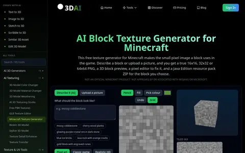 Minecraft Texture Generator page