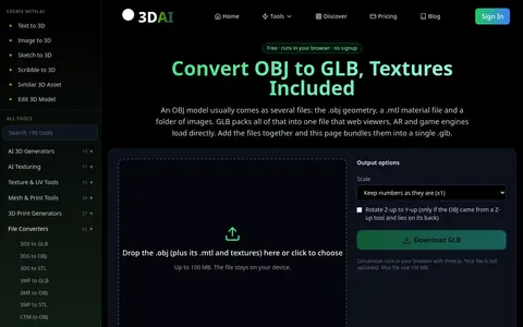 OBJ to GLB page