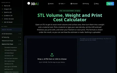 STL Volume Calculator page