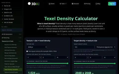 Texel Density Calculator page