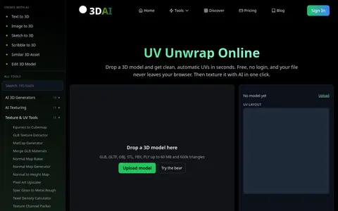 UV Unwrap Online page