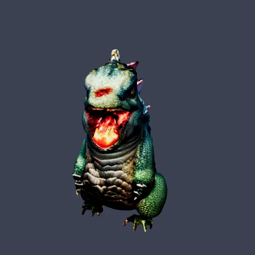 Green dinosaur with spikes, 3D model made from a sketch