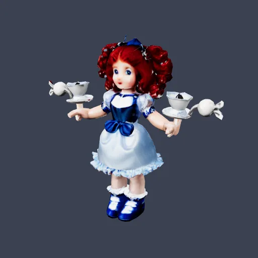Alice in Wonderland doll with tea set, 3D model made from a sketch