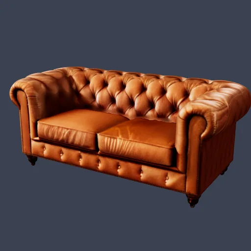 Brown leather Chesterfield sofa, 3D model made from a photo